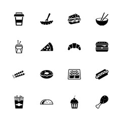 Fast Food icons - Expand to any size - Change to any colour. Flat Vector Icons - Black Illustration on White Background.