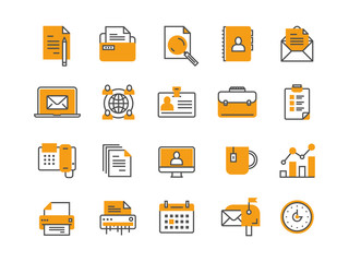 Business and office work. Documents, paperwork. Businessman. Thin line blue web icon set. Outline icons collection. Vector illustration.