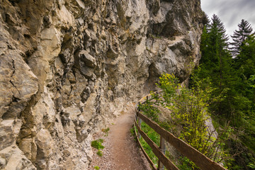 Walking through the Wolfsklamm Canyon in the Karwendel Alps, Stans in Tyrol, Alps, Tyrol, Austria, Europe