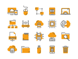 Cloud omputing. Internet technology. Online services. Data, information security. Connection. Thin line blue web icon set. Outline icons collection.Vector illustration.