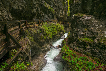 Walking through the Wolfsklamm Canyon in the Karwendel Alps, Stans in Tyrol, Alps, Tyrol, Austria, Europe