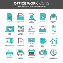 Business and office work. Documents, paperwork. Businessman. Thin line blue web icon set. Outline icons collection. Vector illustration.