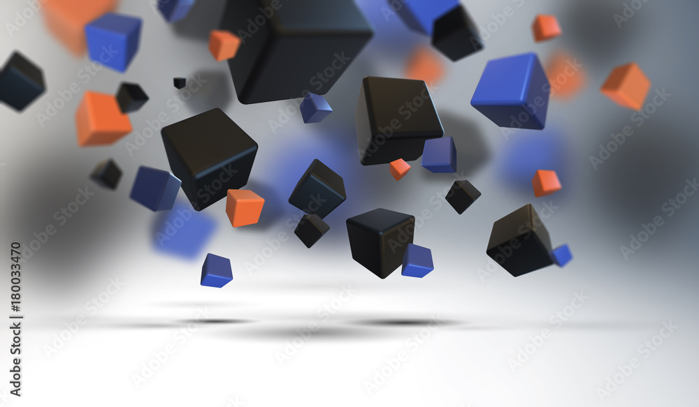 Aufkleber abstract geometric shapes background. chaotic composition of cubes. 3d render picture.