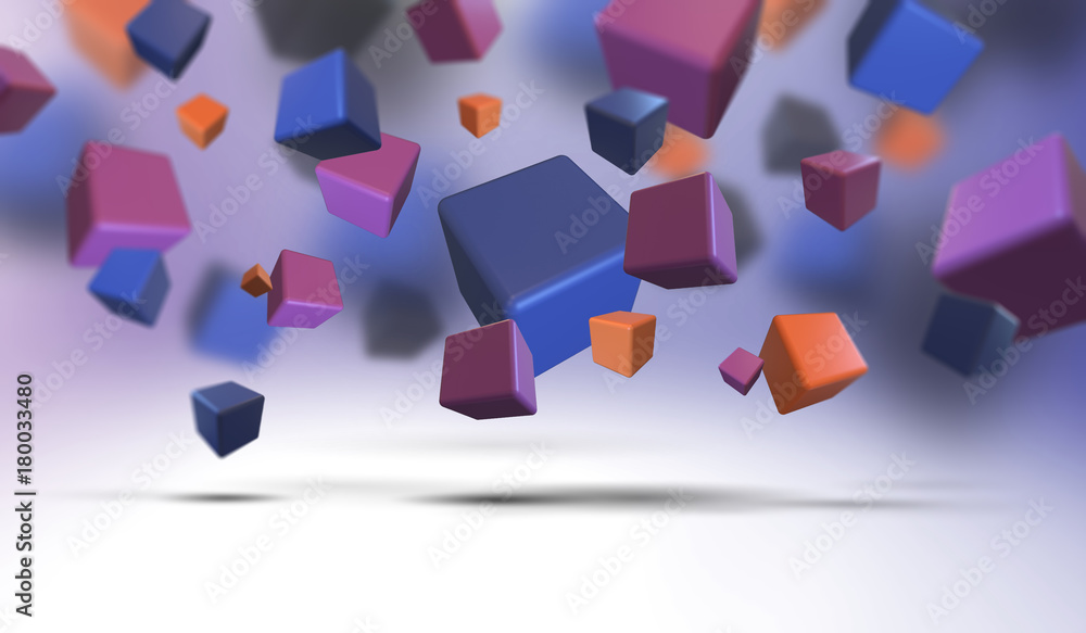 Poster abstract geometric shapes background. chaotic composition of cubes. 3d render picture.