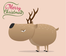 Brown reindeer on vintage background.Reindeer vector paper cut style.