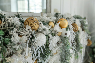 Christmas tree with white and gold decorations