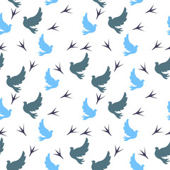 Pigeons seamless pattern, colorful texture on white background