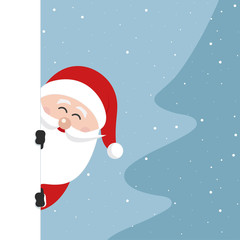 santa claus behind blank banner winter landscape background