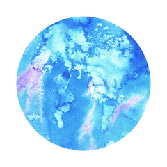 Hand drawn watercolor splash background. Painting abstract circle wet illustration