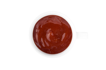 Ketchup or tomato sauce in bowl isolated on white background