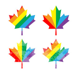 Icon Canada maple leaf. Rainbow gay and lesbian equality symbol LGBT. Vector illustration for gay-pride design, t-shirt.