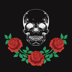 Graphic design with skull and roses vector illustration for t-shirt, fashion clothes, apparel decoration.