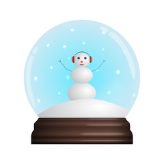 glass Snow Globe souvenir. Snowflakes, chistmas funny Snowman. illustration