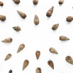 minimal creative cone pattern arrangement on white. flat lay, top view. christmas background wallpaper.