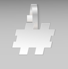 Vector blank shape white sign hash tag paper plastic advertising price wobbler front view. Hash-tag stickers for sign best seller, best choice, discount, sale. Logo of blog, chat dating online.