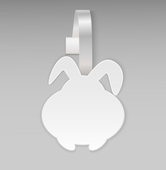 Empty vector blank white Easter rabbit paper plastic advertising price wobbler front view. Isolated on grey background. Vector illustration for your design Easter's sale banners and stickers.