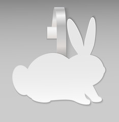 Empty vector blank white Easter rabbit paper plastic advertising price wobbler front view. Isolated on grey background. Vector illustration for your design Easter's sale banners and stickers.
