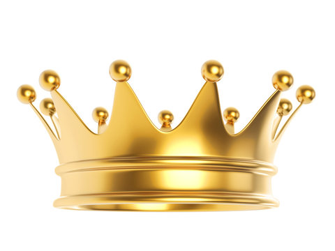 Shiny gold crown isolated on white background.