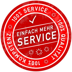 sbi30 SymbolButtonIcon sbi - Schrift: Einfach mehr Service - 100% Service - 100% Qualität - 100% Kompetenz - Zeichen / Stempel / Label / Siegel - rot icon g5635