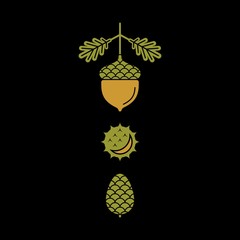 Flat vector icons of autumn elements. Flat vector icons acorn, pine cones, chestnut  © Ольга Мещерякова