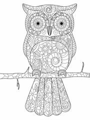 Naklejka premium Owl on a branch Coloring book raster for adults