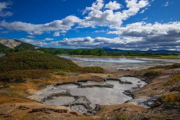 Acid lake in Uzon's volcano caldera. Kamchatka, Russia.