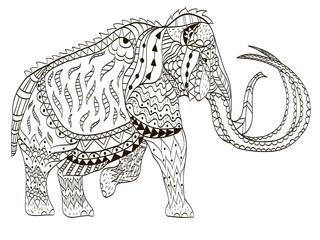 Mammoth coloring book raster illustration