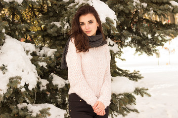 Young woman in winter park