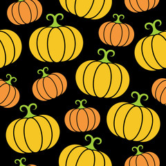 Seamless pumpkins pattern. Vector illustration on a black background