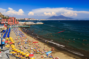 Naples, Italy, view of the Mount Vesuvius and the bay from via Posillipo