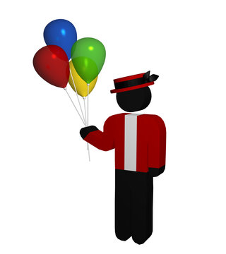 Luftballonverkäufer mit Hut auf weiß isoliert