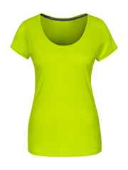 Chartreuse green tight women s t shirt with copy space isolated on white