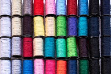 Spools of colorful silk thread