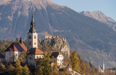 Fototapeta premium Island with a church in Bled, Slovenia