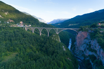 Fototapeta na wymiar aerial view of Durdevica Bridge over Tara Canyon