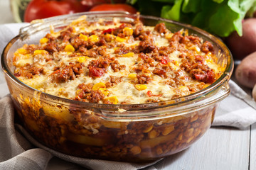 Mexican potato casserole with minced meat