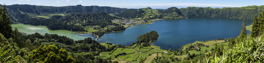 Fototapeta na wymiar Lanscape from the volcanic crater lake of Sete Citades in Sao Miguel Island of Azores Portugal.