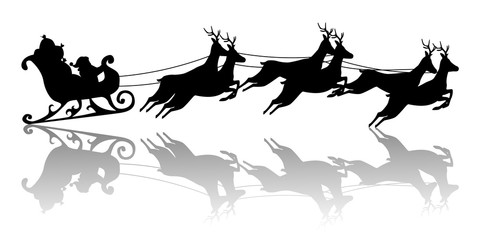 vector Christmas card with Santa Claus and deer flying