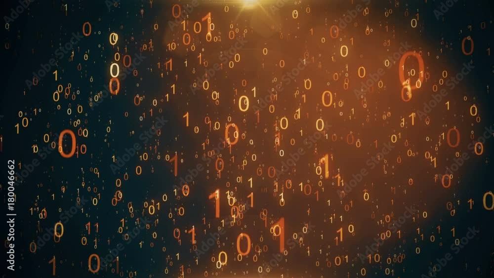 Poster background featuring a particle rain of binary numbers