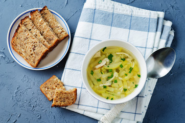 Zucchini Chicken Soup with bread