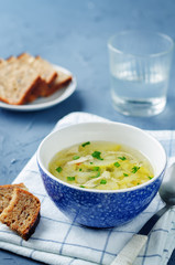 Zucchini Chicken Soup with bread