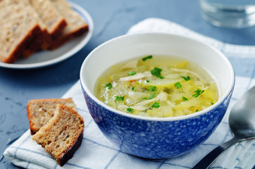 Zucchini Chicken Soup with bread