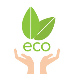 Eco hand with leaves, helping nature concept vector. Ecology