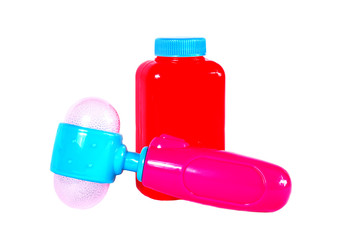 Children toys on blue background