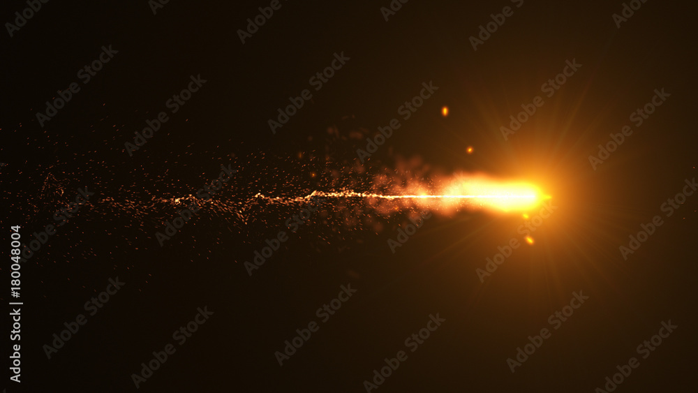Poster fire comet flying. shining lights in motion with small particles. ring of fire, plasma ring on a dar