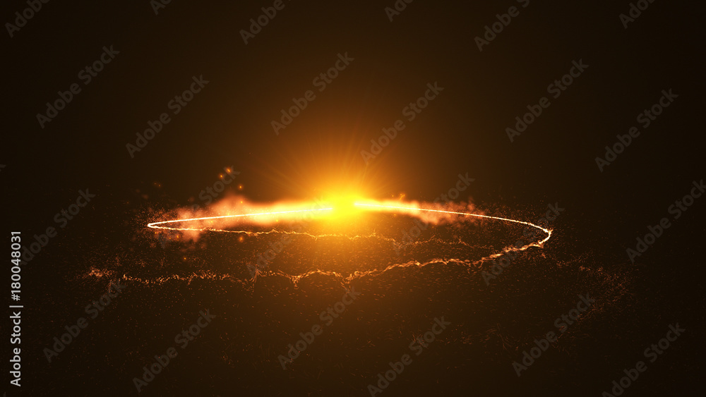 Aufkleber fire comet flying. shining lights in motion with small particles. ring of fire, plasma ring on a dar
