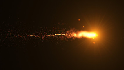 Fire comet flying. Shining lights in motion with small particles. Ring of fire, Plasma ring on a dark background. 3D rendering, Abstract background. - obrazy, fototapety, plakaty