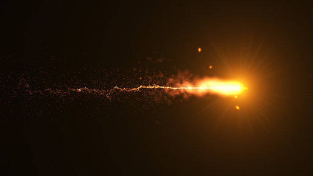 Fire comet flying. Shining lights in motion with small particles. Ring of fire, Plasma ring on a dark background. 3D rendering, Abstract background.