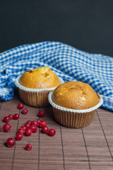 beautiful baking muffin cupcakes  with red currant berries