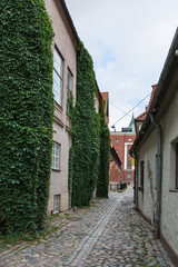 narrow stone street in Od Town of Riga city